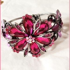 Vintage Iridescent Crystal Violet Purple Chunky Star Flower Bead Rustic Cuff Ban